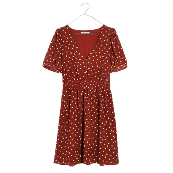 Madewell Smocked-Waist Mini Dress in Inkspot Dots Burnt Clay color Size XL - Picture 2 of 10